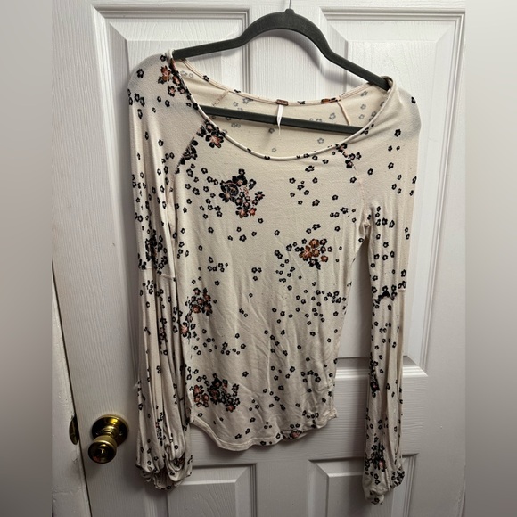 Free People Cream Floral Long Sleeve Top - Picture 2 of 5